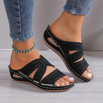 Damen-Sandalen aus Leder, einfarbig