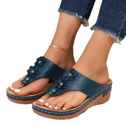 Damen mit Fußgewölbeunterstützung Casual Sommer Solid Wide Navy Sandalen