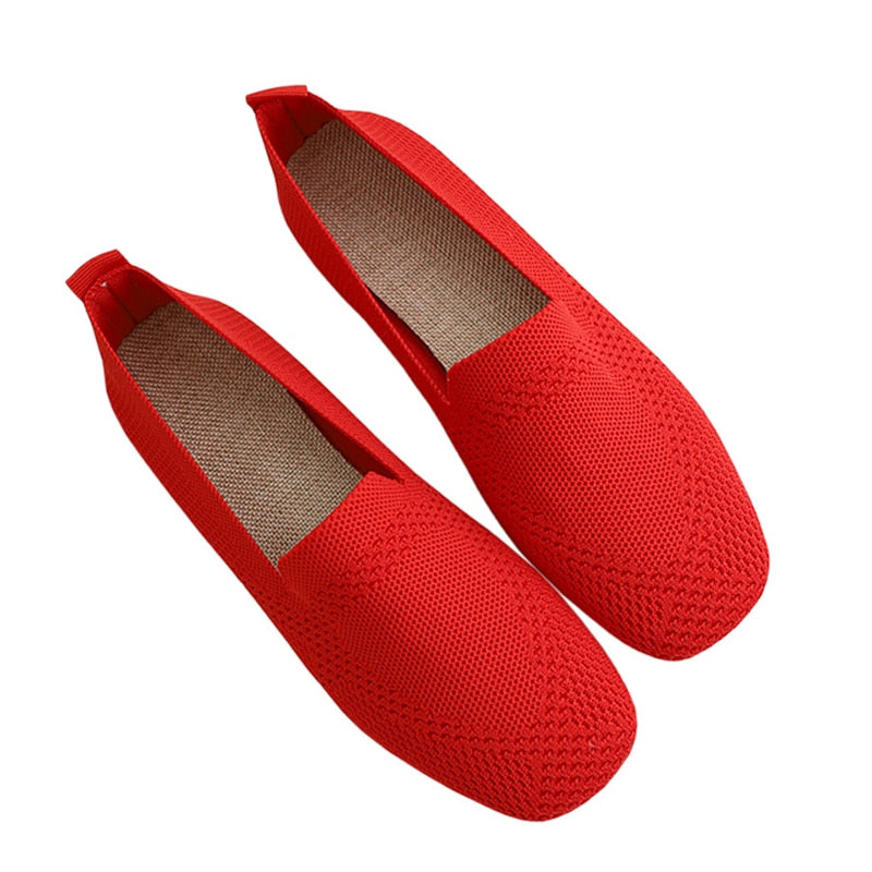 Damen Flats Mesh Ballet Square Toe Slip-On Loafers Atmungsaktive Flats