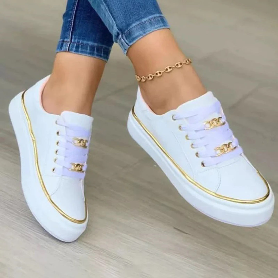 dames sneakers zomerschoenen vrouwen schoenen klage sneakers mer dikke zool en veters met gouden detail op de neus 