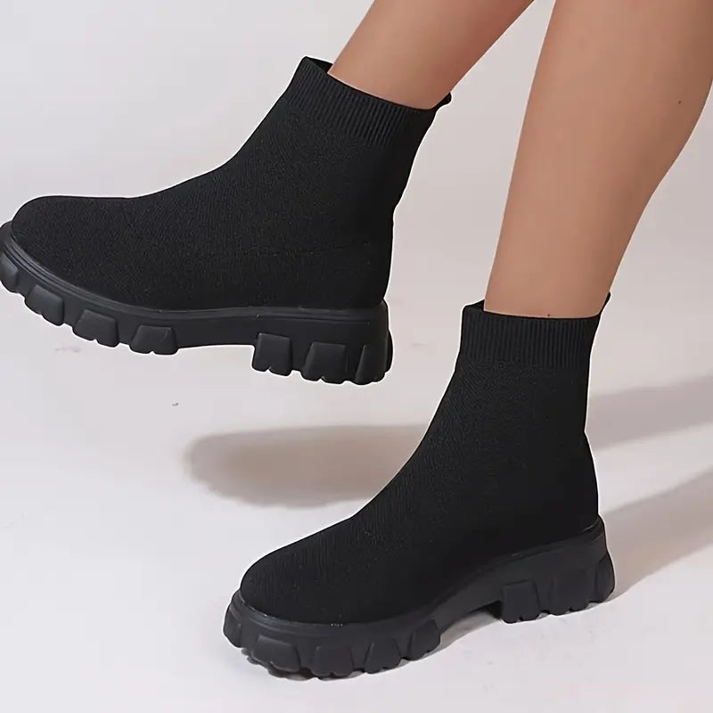 Ankle Boots Frauen Mid Calf Knit Chunky Schuhe